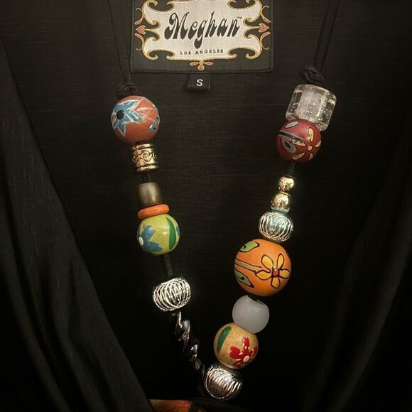 Meghan Los Angeles Women’s Peacock Bird Beaded Cinch Front Mini Dress Small - Picture 3 of 7